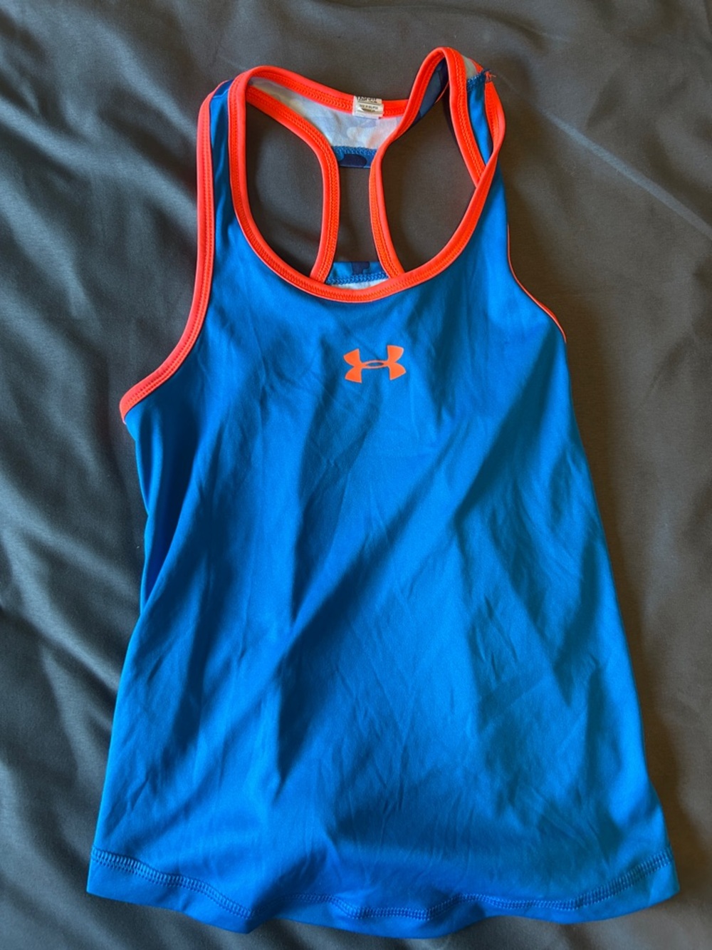 Under Armour Girl Blue Performance Tank with Neon Orange Trim